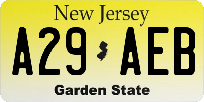 NJ license plate A29AEB