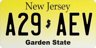 NJ license plate A29AEV