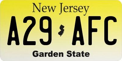 NJ license plate A29AFC