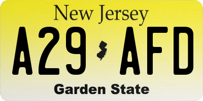 NJ license plate A29AFD