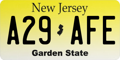 NJ license plate A29AFE