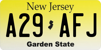 NJ license plate A29AFJ