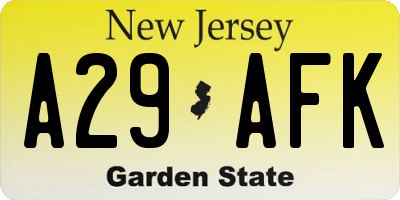 NJ license plate A29AFK