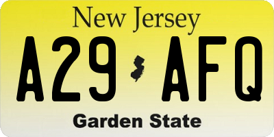 NJ license plate A29AFQ