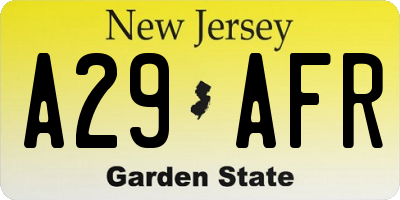 NJ license plate A29AFR