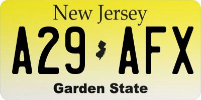 NJ license plate A29AFX