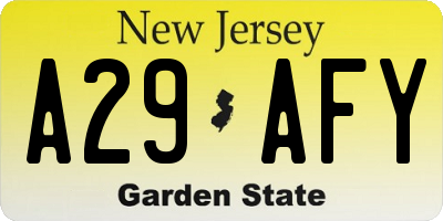 NJ license plate A29AFY