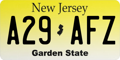 NJ license plate A29AFZ