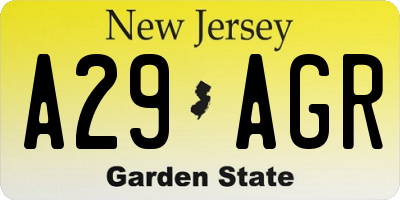 NJ license plate A29AGR