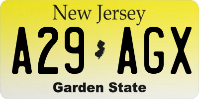 NJ license plate A29AGX