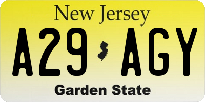 NJ license plate A29AGY