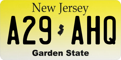 NJ license plate A29AHQ