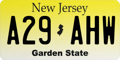 NJ license plate A29AHW