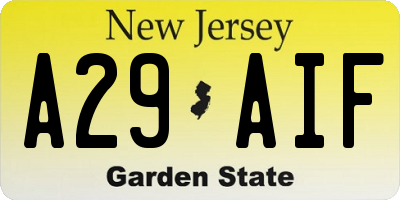 NJ license plate A29AIF