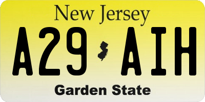 NJ license plate A29AIH