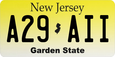 NJ license plate A29AII