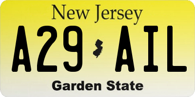 NJ license plate A29AIL