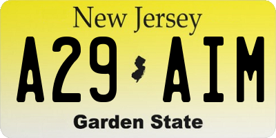 NJ license plate A29AIM