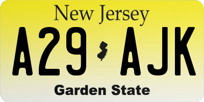 NJ license plate A29AJK