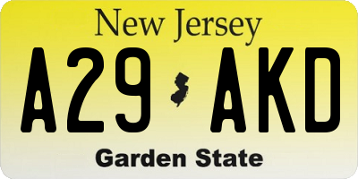 NJ license plate A29AKD