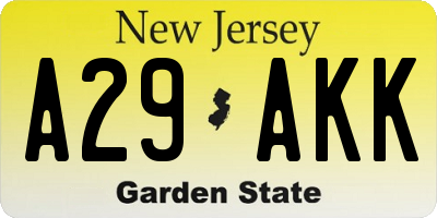 NJ license plate A29AKK