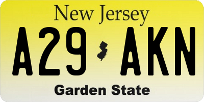NJ license plate A29AKN