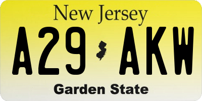 NJ license plate A29AKW