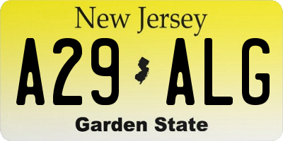 NJ license plate A29ALG