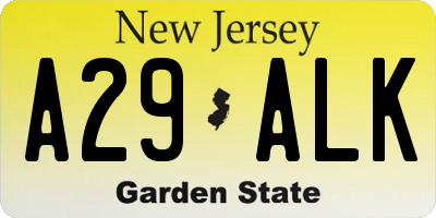 NJ license plate A29ALK