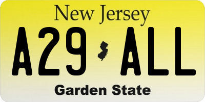 NJ license plate A29ALL