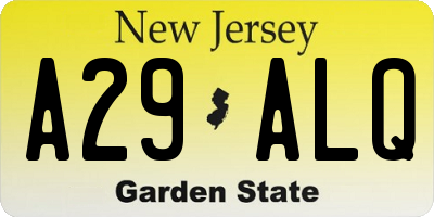NJ license plate A29ALQ