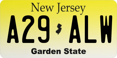 NJ license plate A29ALW