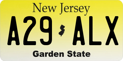 NJ license plate A29ALX