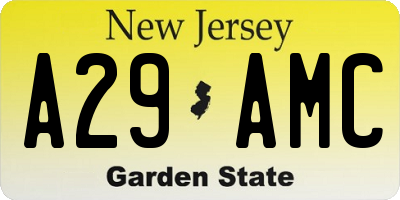 NJ license plate A29AMC