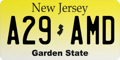 NJ license plate A29AMD