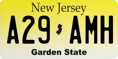 NJ license plate A29AMH