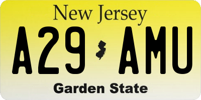 NJ license plate A29AMU