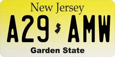NJ license plate A29AMW