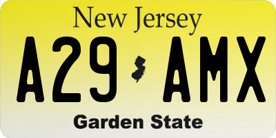 NJ license plate A29AMX