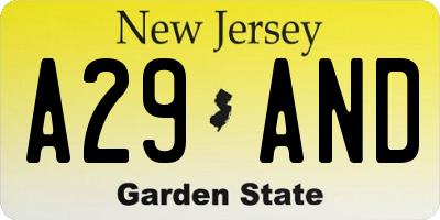NJ license plate A29AND