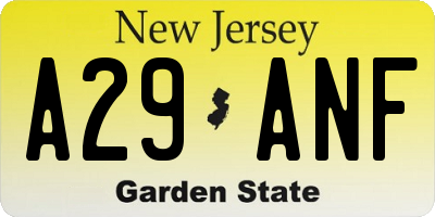 NJ license plate A29ANF