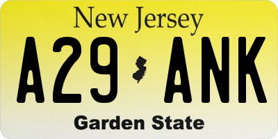 NJ license plate A29ANK