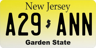 NJ license plate A29ANN