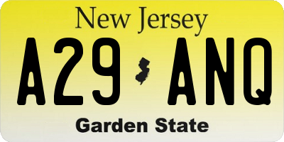 NJ license plate A29ANQ