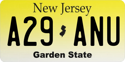 NJ license plate A29ANU