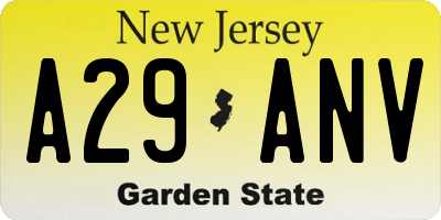 NJ license plate A29ANV