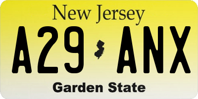 NJ license plate A29ANX