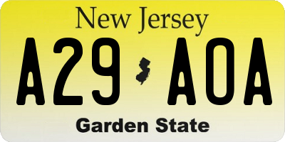 NJ license plate A29AOA