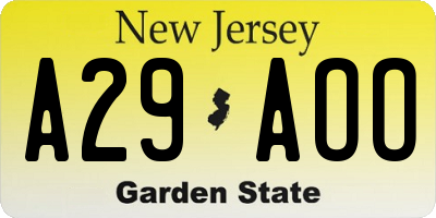 NJ license plate A29AOO