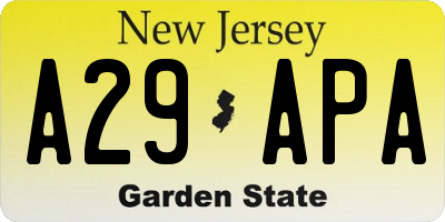 NJ license plate A29APA